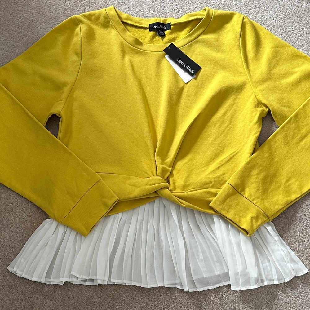 Anthropologie Tie Knot Front Sweater with White Pleated Hem!
